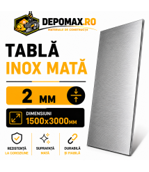 Tabla inox mata AISI 304 2B, 2 x 1500 x 3000 mm, 4.5 mp Tabla inox mata AISI 304 2B, 2 x 1500 x 3000 mm, 4.5 mp